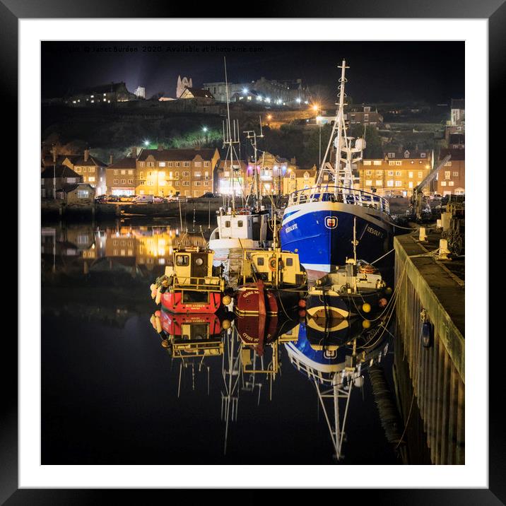 Whitby Harbour At Night Framed Mounted Print by Janet Burdon
