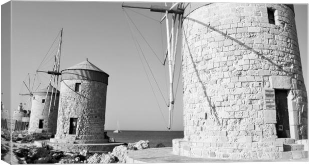 Rhodes Harbor Windmills  Canvas Print by M. J. Photography
