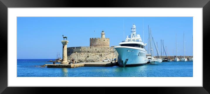 Mandraki Harbor of Rhodes with the St. Nicholas Fo Framed Mounted Print by M. J. Photography