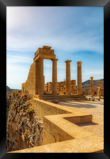 Rhodes Acropolis of Lindos Stoa of Psithyros Ruins Framed Print by Antony McAulay