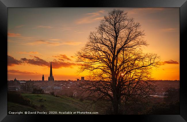 Sunset over Norwich Framed Print by David Powley