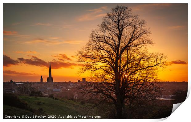 Sunset over Norwich Print by David Powley