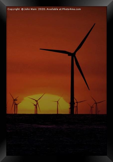 Windmills at Sunset  Framed Print by John Wain