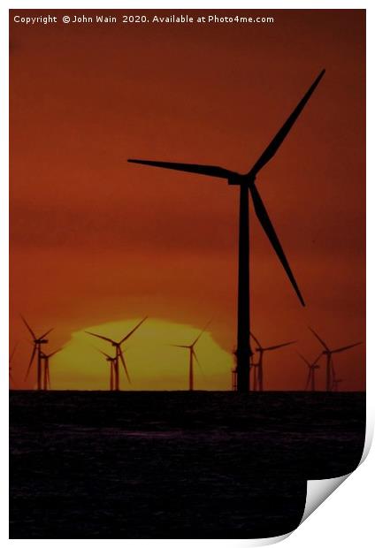 Windmills at Sunset  Print by John Wain