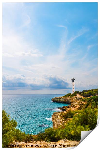 Lighthouse tower and blue summer sky, the safe ret Print by Q77 photo