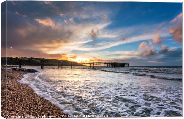 Totland Pier Sunset Isle Of Wight Canvas Print by Wight Landscapes
