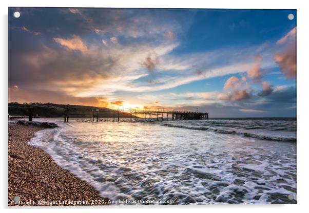 Totland Pier Sunset Isle Of Wight Acrylic by Wight Landscapes