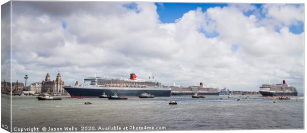 Queen Mary 2 leaving the Cunard 175 celebration Canvas Print by Jason Wells