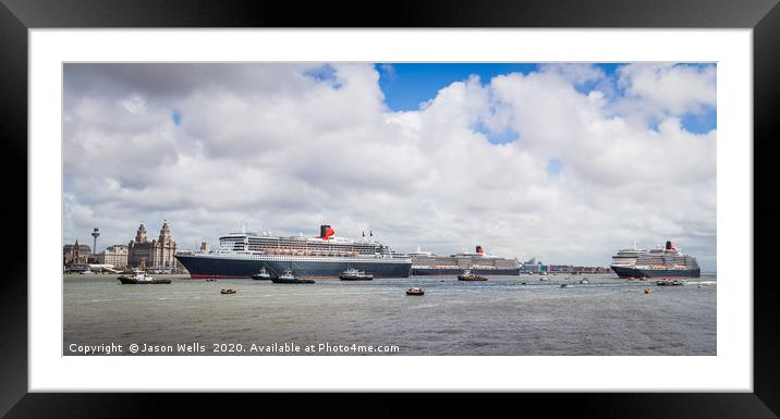Queen Mary 2 leaving the Cunard 175 celebration Framed Mounted Print by Jason Wells