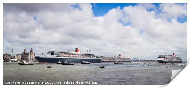 Queen Mary 2 leaving the Cunard 175 celebration Print by Jason Wells