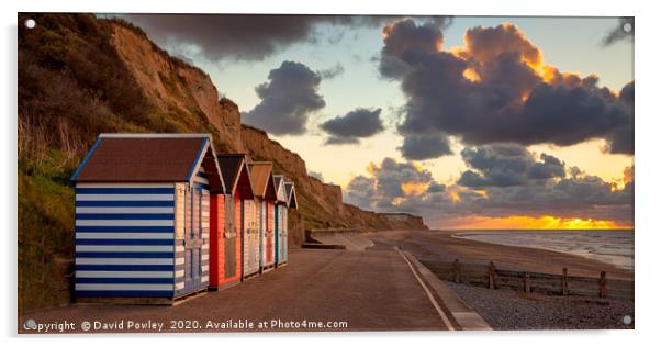 Cromer beach huts at sunset Acrylic by David Powley