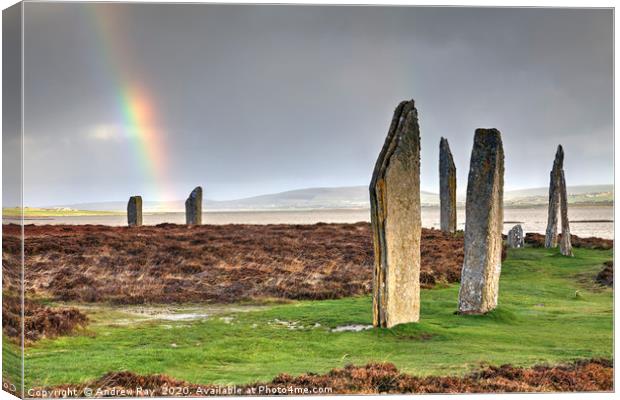 Rainbow over Ring of Brodgar Canvas Print by Andrew Ray