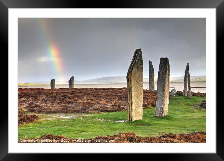 Rainbow over Ring of Brodgar Framed Mounted Print by Andrew Ray