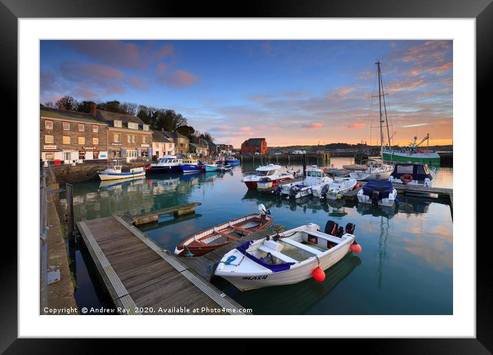 Boats at Sunrise (Padstow) Framed Mounted Print by Andrew Ray