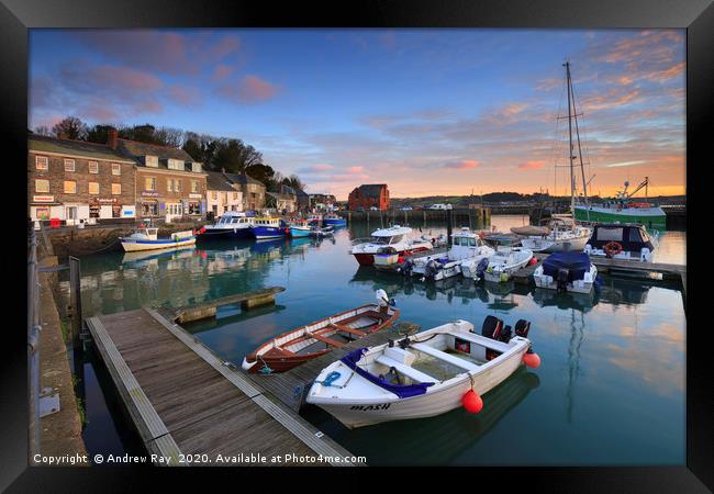 Boats at Sunrise (Padstow) Framed Print by Andrew Ray