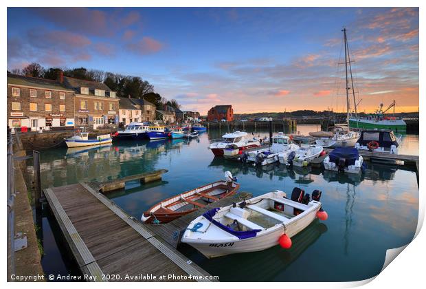 Boats at Sunrise (Padstow) Print by Andrew Ray