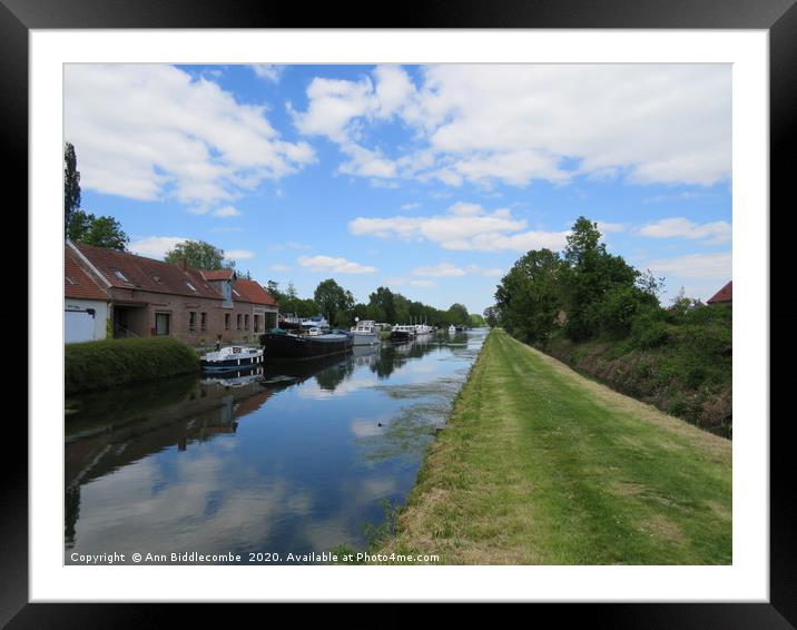 Canal De la Somme at Cappy Marina             Framed Mounted Print by Ann Biddlecombe
