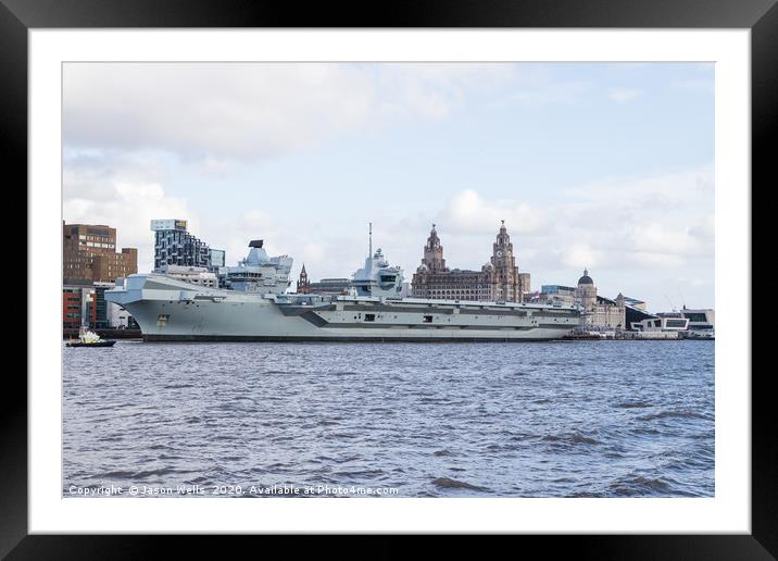 HMS Prince of Wales in front of the Liverpool wate Framed Mounted Print by Jason Wells