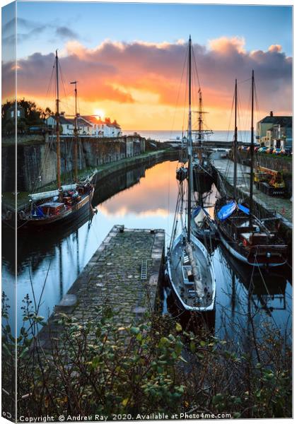 Tall ships at Sunrise (Charlestown) Canvas Print by Andrew Ray