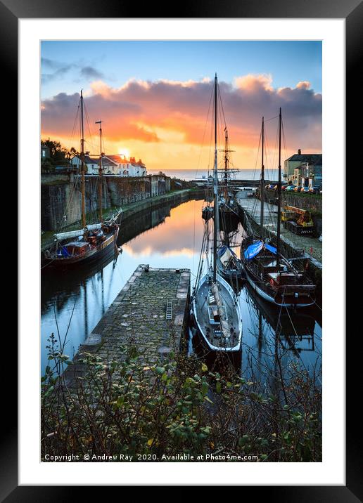 Tall ships at Sunrise (Charlestown) Framed Mounted Print by Andrew Ray