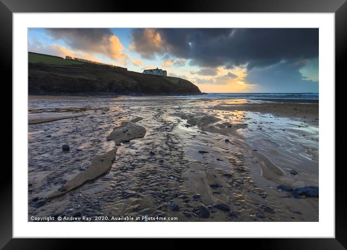 Poldhu Beach at Sunset Framed Mounted Print by Andrew Ray