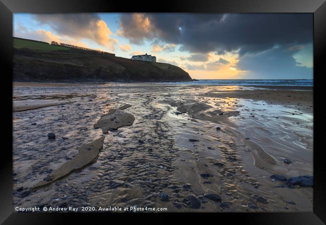 Poldhu Beach at Sunset Framed Print by Andrew Ray
