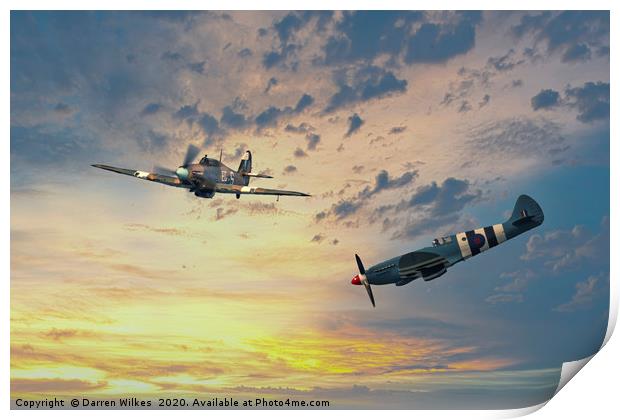 Spitfire and Hurricane  Print by Darren Wilkes