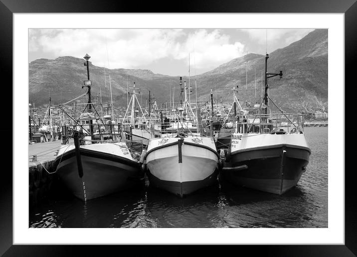 Fishing boats in the port, black&white Framed Mounted Print by Theo Spanellis