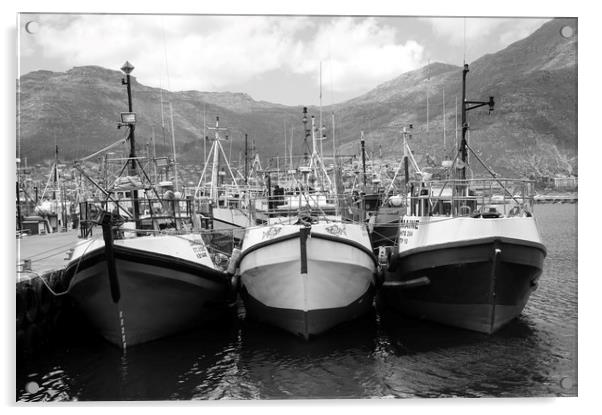 Fishing boats in the port, black&white Acrylic by Theo Spanellis