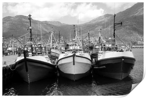 Fishing boats in the port, black&white Print by Theo Spanellis