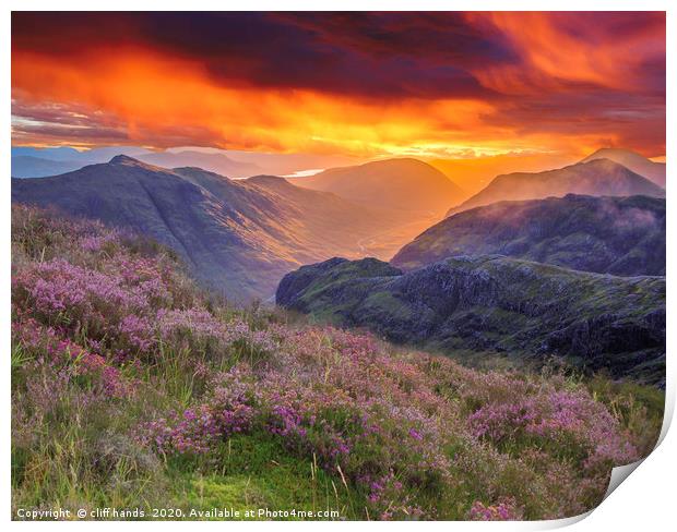 Glencoe mountains at sunrise, Highlands, scotland. Print by Scotland's Scenery