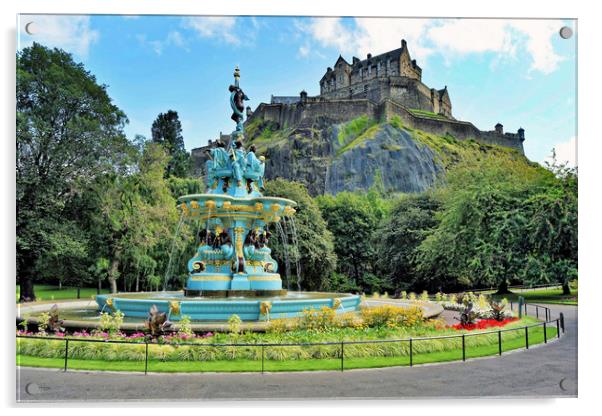 Ross Fountain and Edinburgh Castle Acrylic by austin APPLEBY