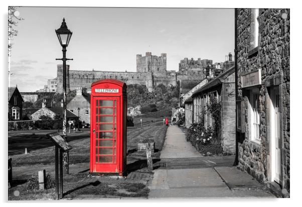 Bamburgh Village Phone Box Acrylic by Naylor's Photography