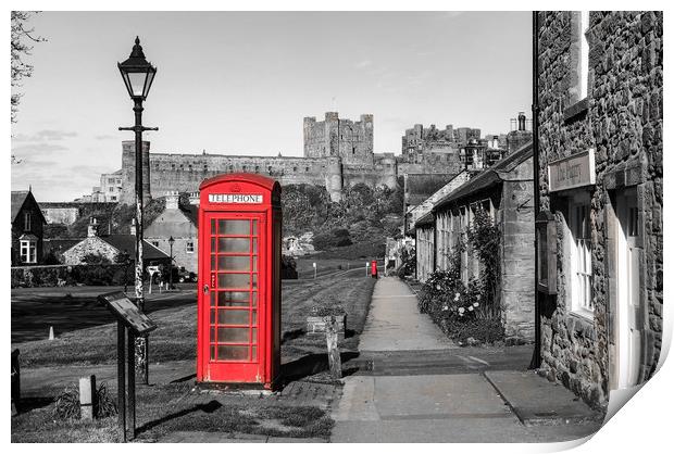 Bamburgh Village Phone Box Print by Naylor's Photography