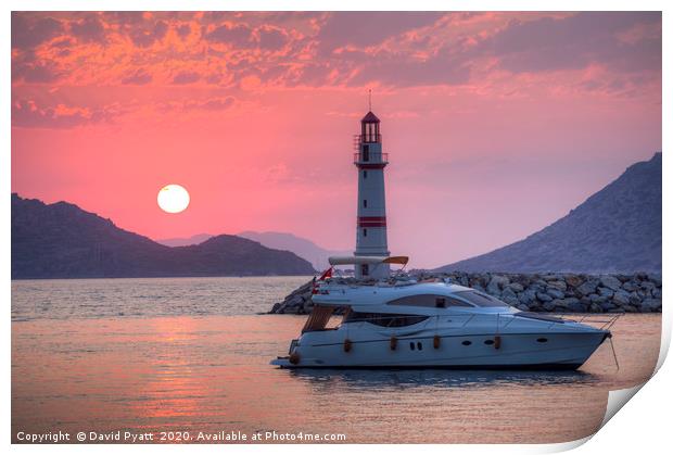 Lighthouse And Yacht Sunset    Print by David Pyatt