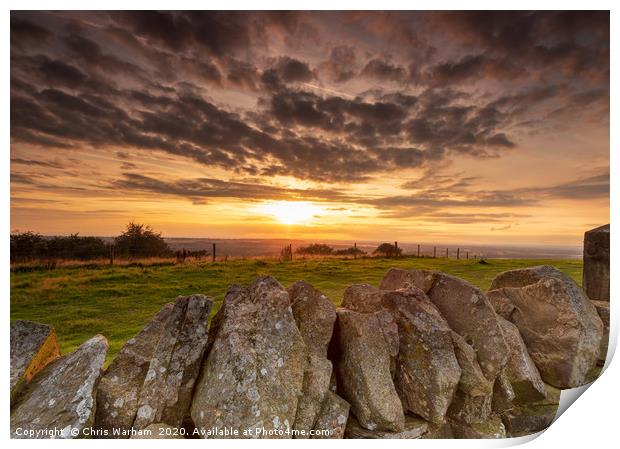 Sunset over the wall - Cheshire  Print by Chris Warham