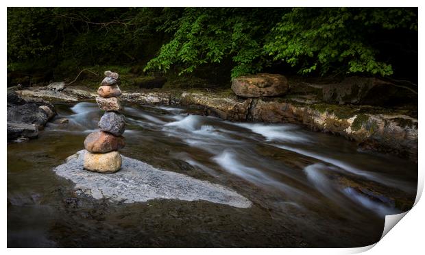 Stone stacking on the Afon Twrch Print by Leighton Collins