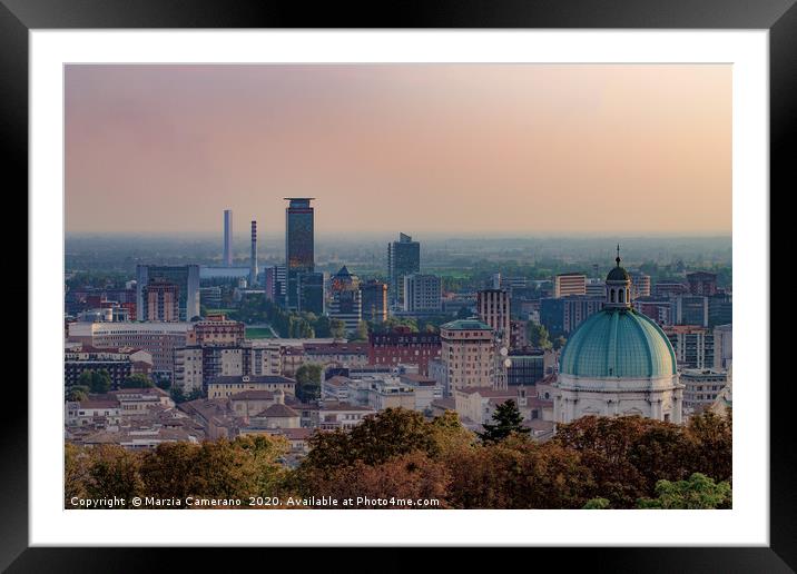 High angle view of the city of Brescia at sunset Framed Mounted Print by Marzia Camerano