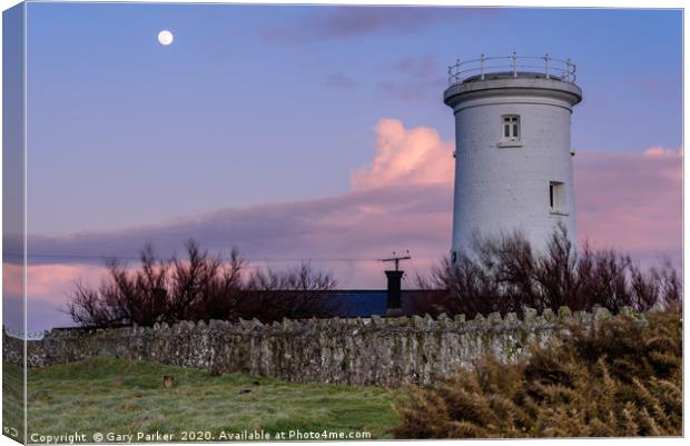 Nash Point Lighthouse and moon Canvas Print by Gary Parker