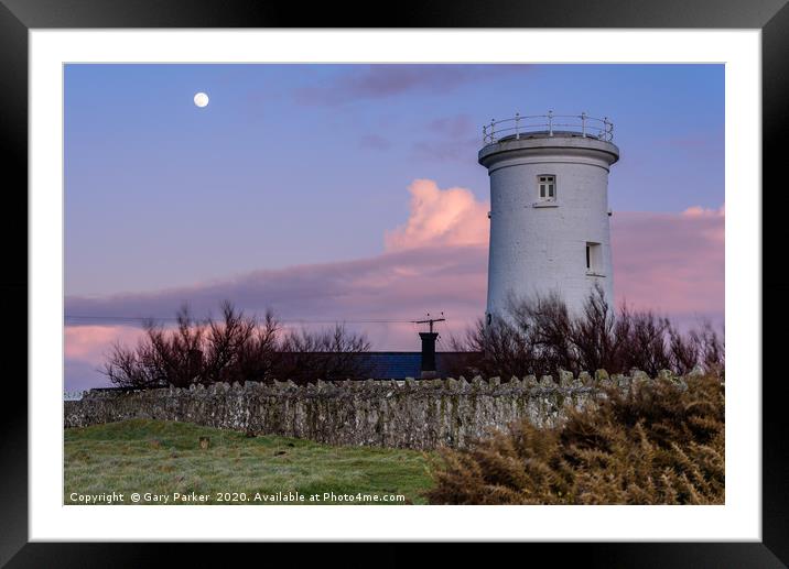 Nash Point Lighthouse and moon Framed Mounted Print by Gary Parker