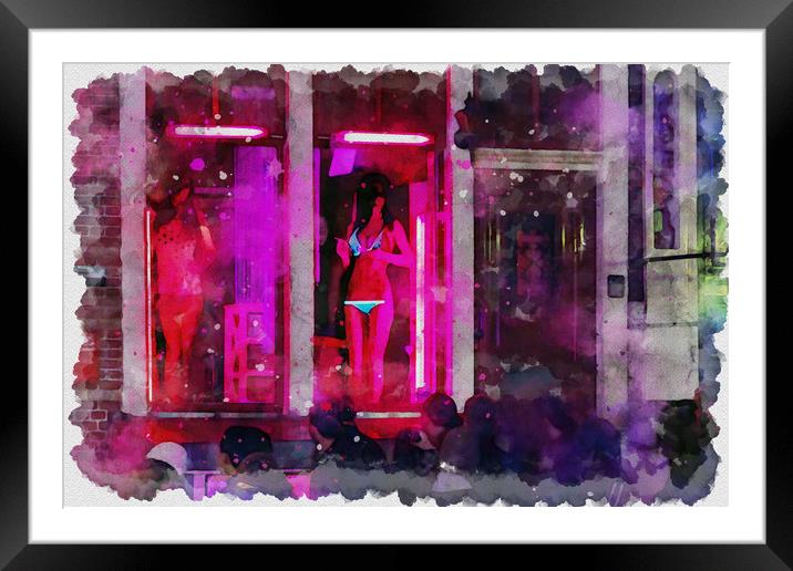 Amsterdam red light district street watercolor pai Framed Mounted Print by Ankor Light