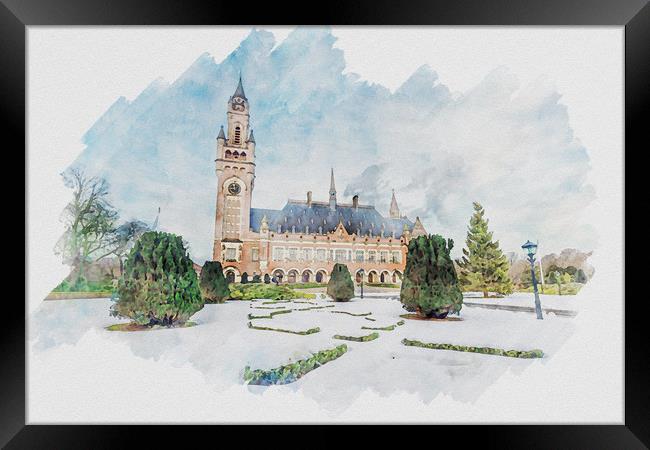 Watercolor painting of the Peace Palace Framed Print by Ankor Light