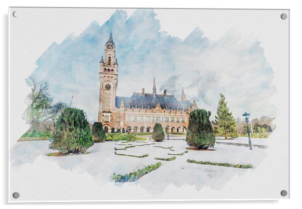 Watercolor painting of the Peace Palace Acrylic by Ankor Light
