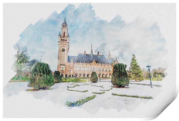 Watercolor painting of the Peace Palace Print by Ankor Light