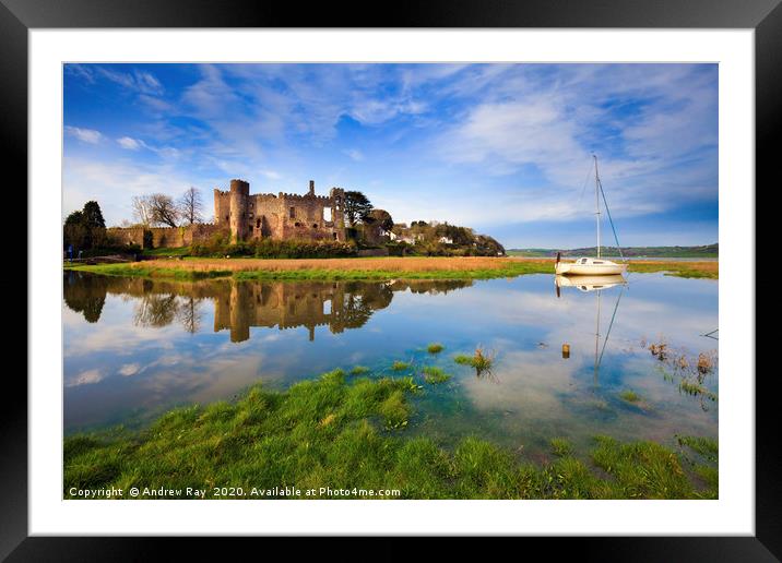 Reflections at Laugharne Framed Mounted Print by Andrew Ray