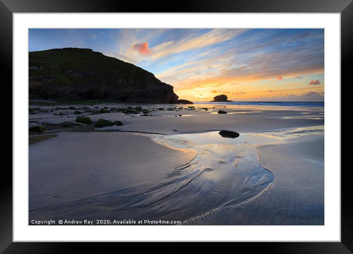 Setting Sun at Portreath Framed Mounted Print by Andrew Ray
