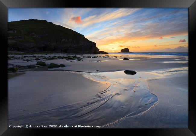 Setting Sun at Portreath Framed Print by Andrew Ray