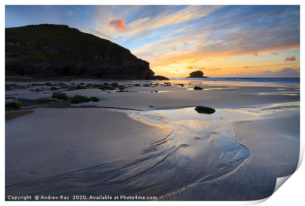 Setting Sun at Portreath Print by Andrew Ray