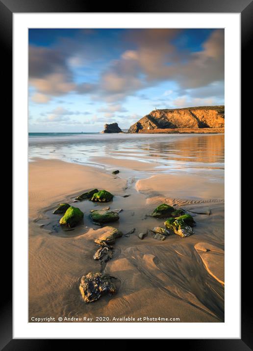 Rocks on Portreath Beach Framed Mounted Print by Andrew Ray