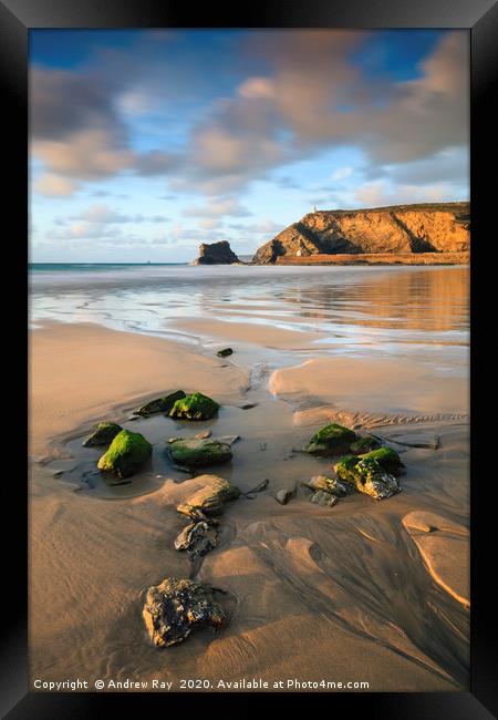 Rocks on Portreath Beach Framed Print by Andrew Ray